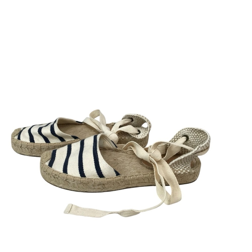 Soludos Women’s Blue Navy/White Espadrille Sandals Lace Up Ankle US Size 6.5